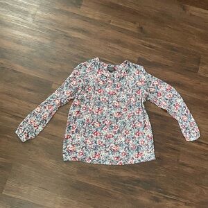 Pendleton Mills Chiffon Blouse Women Size 12 Tie Neck Accent Floral Long Sleeve
